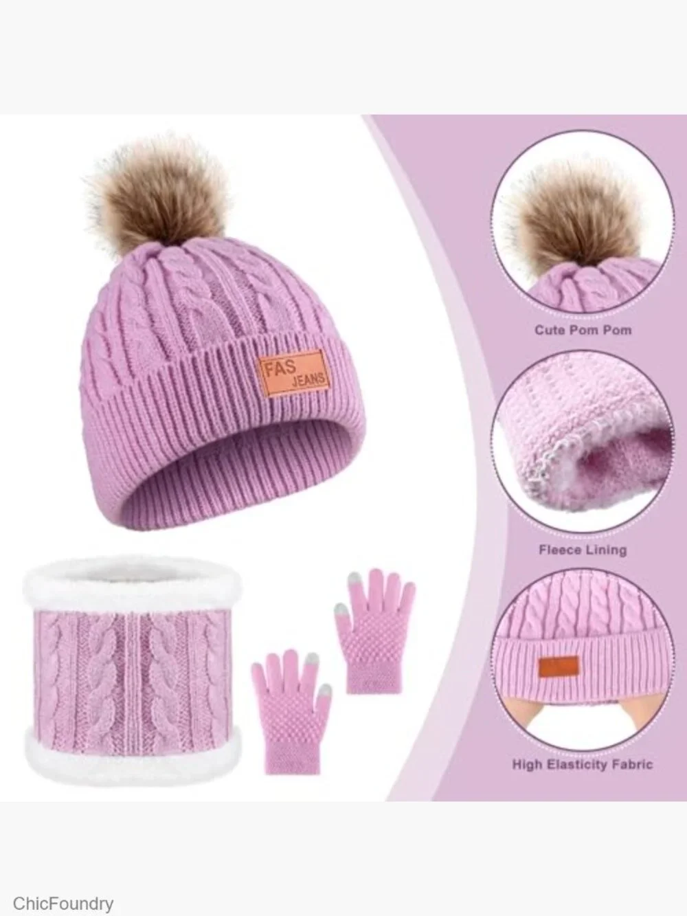 Toddler Hat Scarf Gloves Set - Winter Knit 6-10 Years